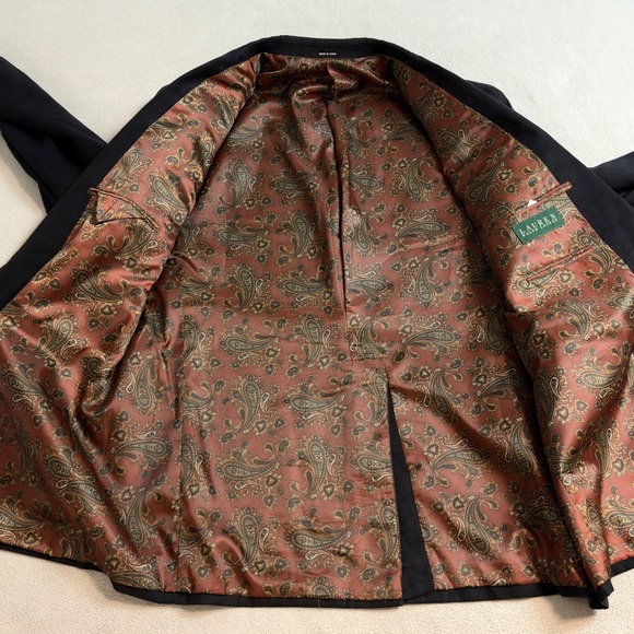 Lauren Ralph Lauren Men's Black Velvet Blazer Jacket Size 44R Paisley Lined - Picture 4 of 10